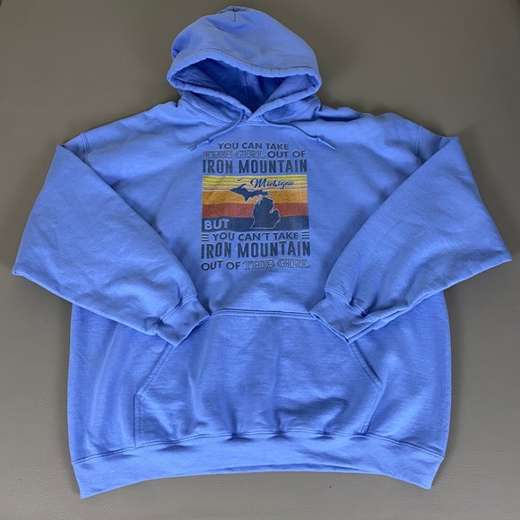 Iron Mountain Hoodie Michigan Girl Womens 2XL Blue Gildan Heavy Blend Sweatshirt - Picture 2 of 13